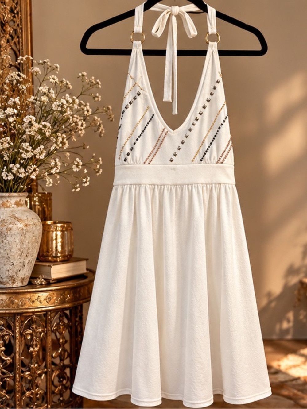 Victoria’s Secret Vintage Y2K Embellished Halter Mini Dress White S